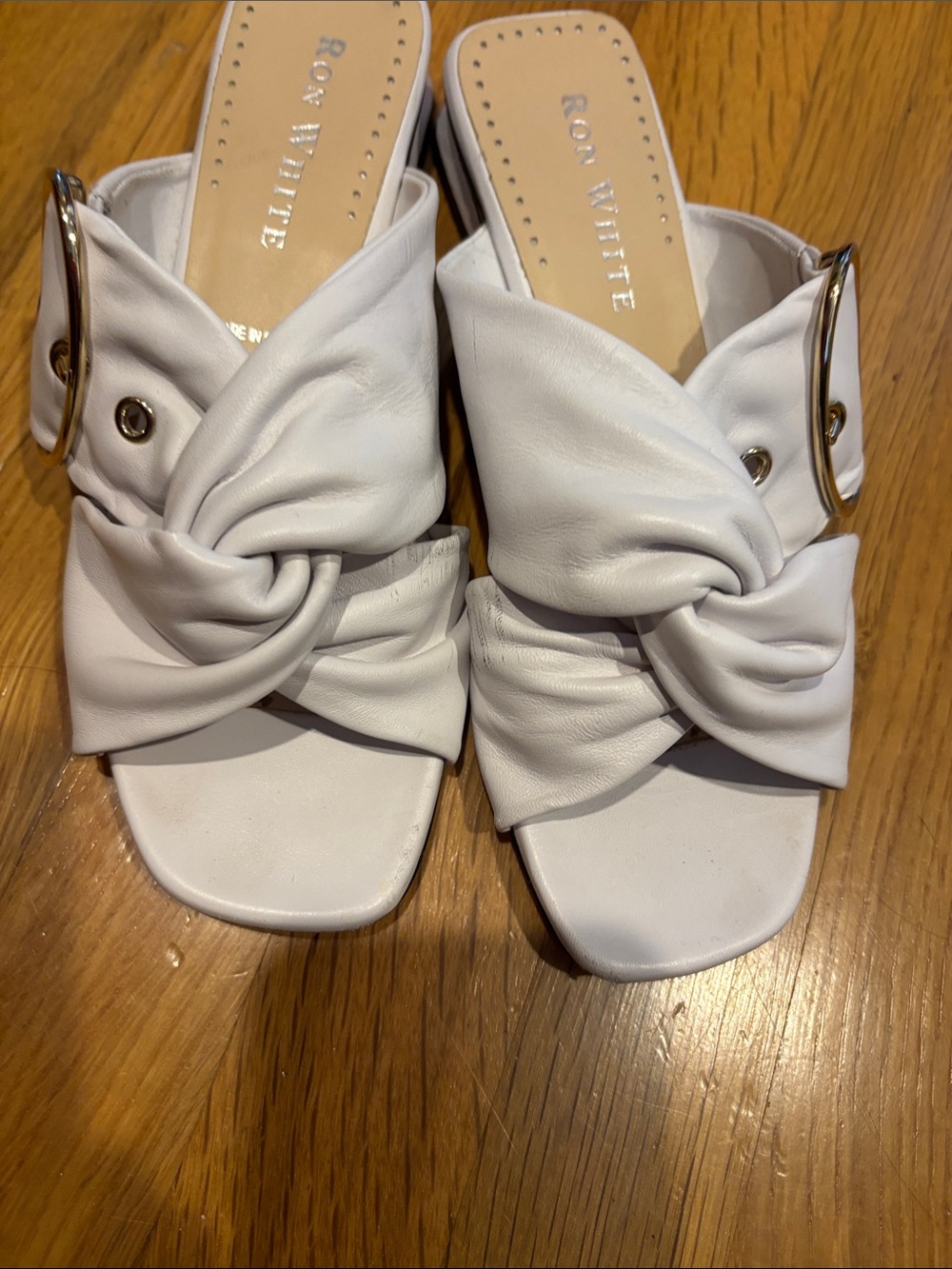 Ron White Leather Slides with Silver Buckle
